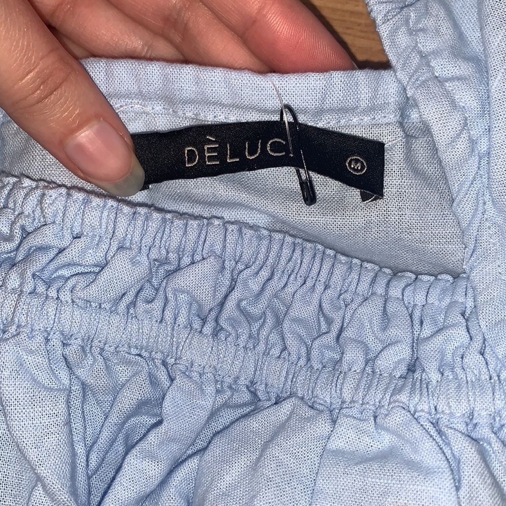 Deluc Cropped Blue Linen Blend Top Size M - Picture 3 of 5
